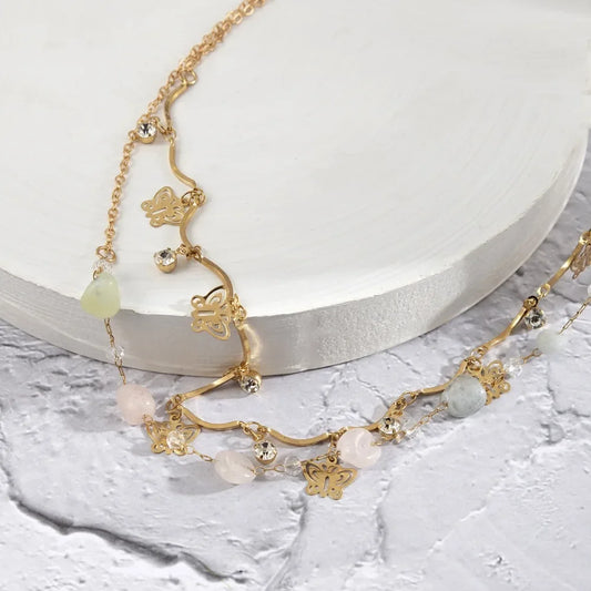 Corrente Dupla de Cintura – Pedras Coloridas e Borboleta