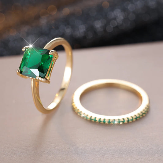 Conjunto de Anéis Princess – Pedra Quadrada