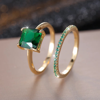 Conjunto de Anéis Princess – Pedra Quadrada