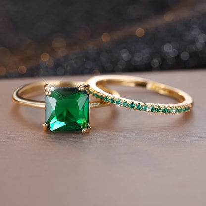 Conjunto de Anéis Princess – Pedra Quadrada