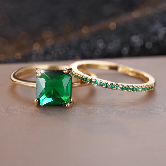 Conjunto de Anéis Princess – Pedra Quadrada