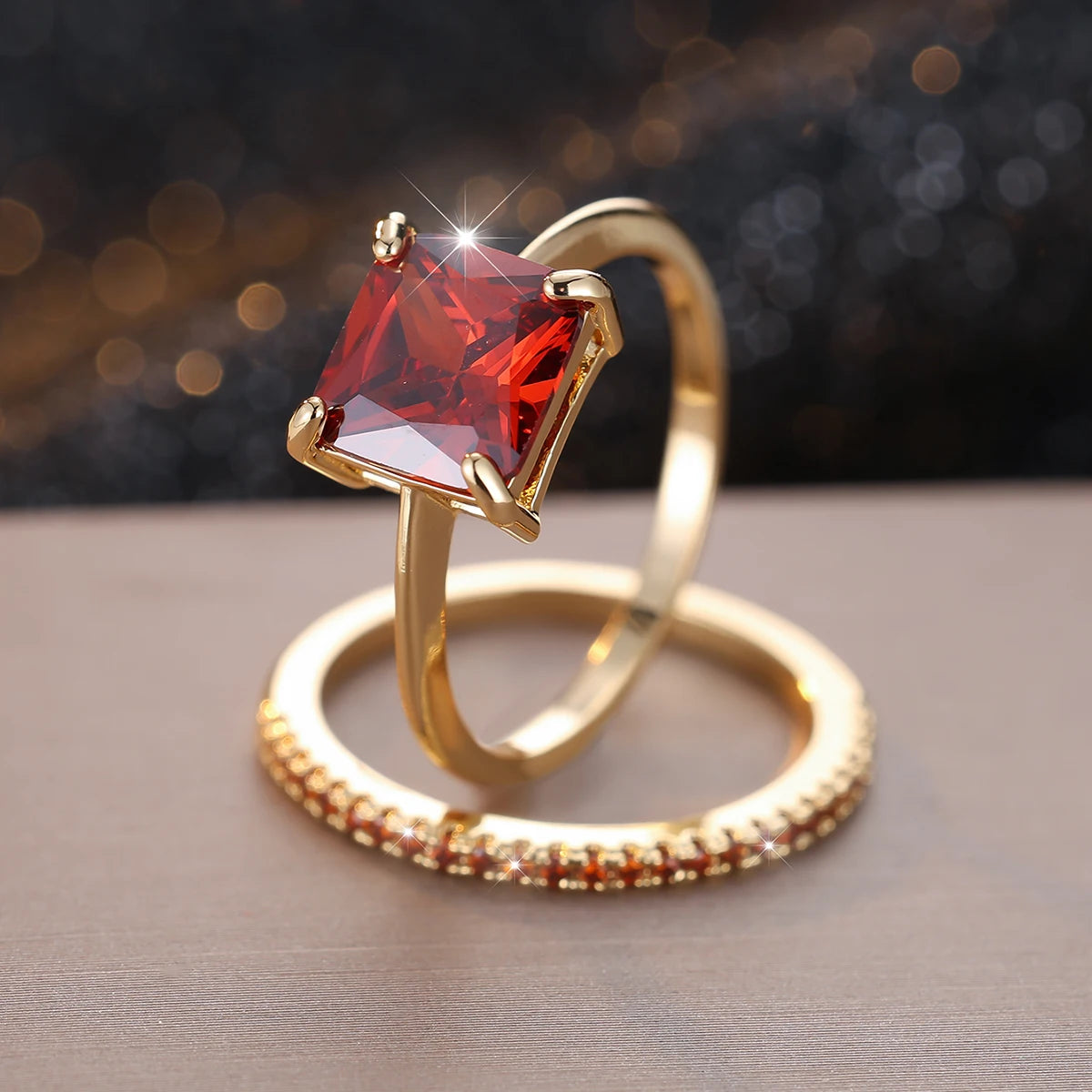 Conjunto de Anéis Princess – Pedra Quadrada
