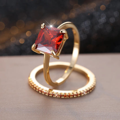 Conjunto de Anéis Princess – Pedra Quadrada