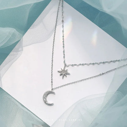 Colar Duplo Prata – Lua e Estrela