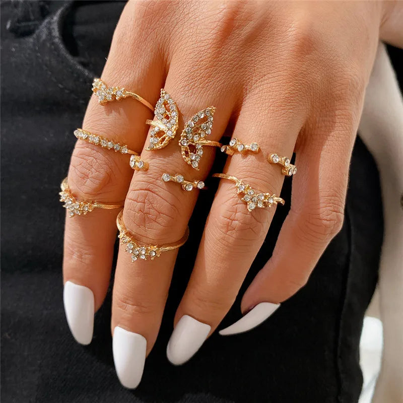Conjunto de Anéis Prata – Zircônia com Lua, Flor e Coração