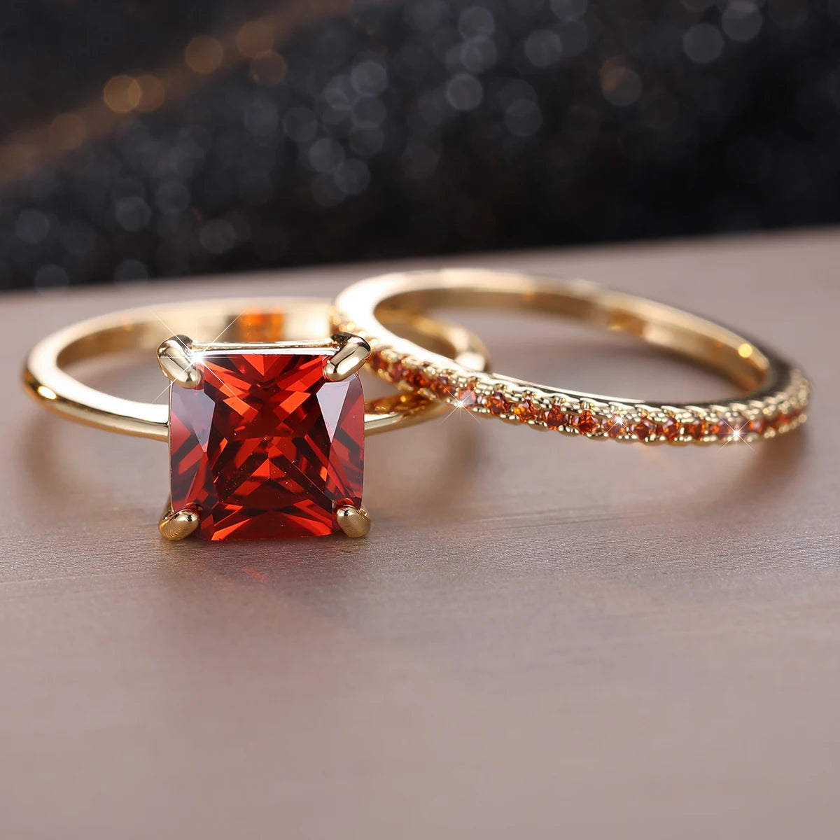Conjunto de Anéis Princess – Pedra Quadrada