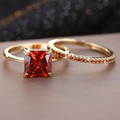 Conjunto de Anéis Princess – Pedra Quadrada
