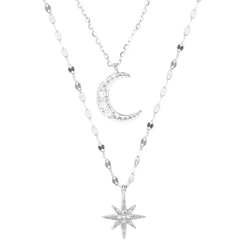Colar Duplo Prata – Lua e Estrela