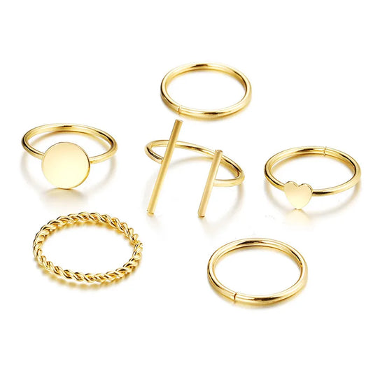 Conjunto de Anéis Midi – Dourado Vintage Coração e Geométricos
