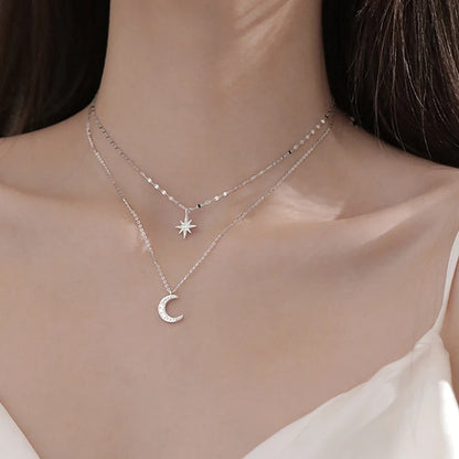 Colar Duplo Prata – Lua e Estrela