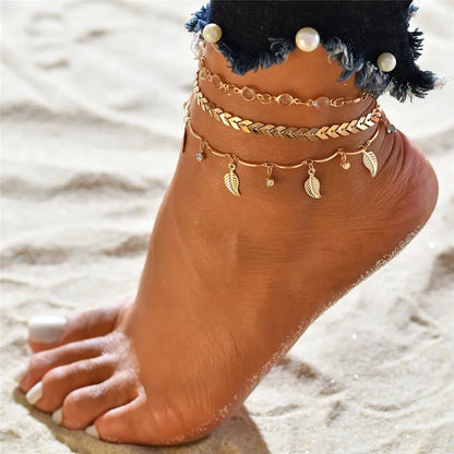 Kit Tornozeleiras Boho com Pingentes
