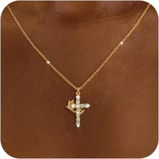 Colar Pingente de Cruz e Coroa