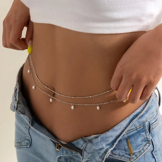 Cinto de Pérolas Duplo – Corrente de Cintura Fashion