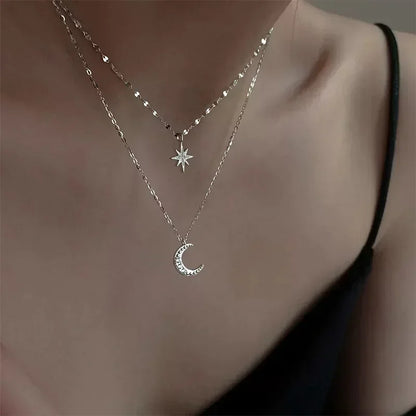 Colar Duplo Prata – Lua e Estrela